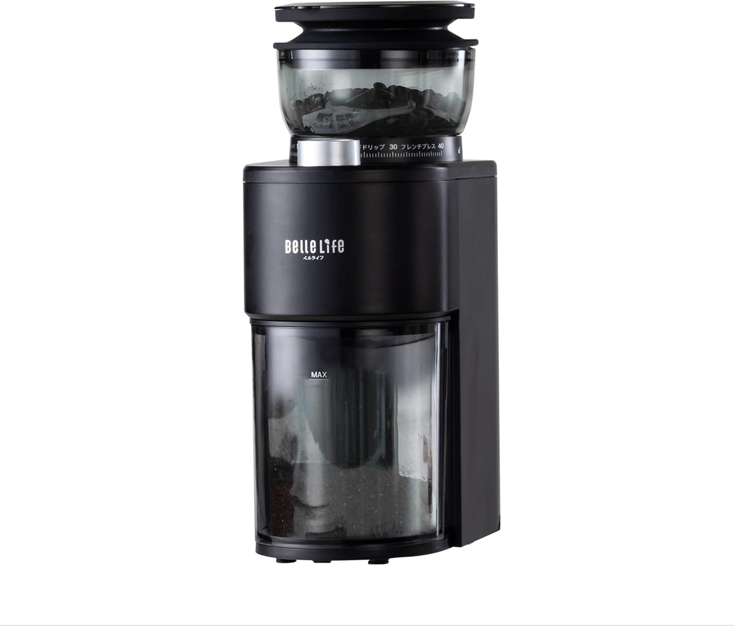 BelleLife 電動コーヒーミル コーヒーグラインダー コーン式コーヒーグラインダー 静音設計 極細挽き~粗挽き40段階調節 コーヒー粉砕機 静電気防止 分解掃除可能 コンパクト 珈琲豆用グライン