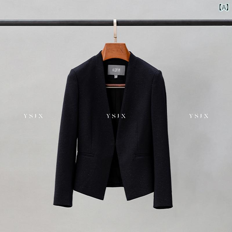 ビジネス　スーツ　ジャケット 女性用 ダーク ブルーの ビジネス スタイル スーツ ジャケットと ドレス 春秋 お姫様 通勤 プロ