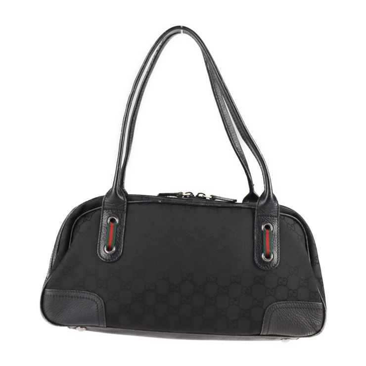 GUCCI グッチ ハンドバッグ 293594 シェリーライン GGナイロン レザー ブラック シルバー金具 ミニボストン ショルダーバッグ 本物保証 中古 15,600円