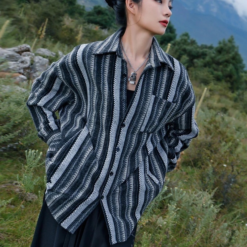 ストライプシャツ レディース 長袖シャツ メンズ ゆったり 男女兼用 厚手 カッコイイ ラシャトップス カップルコーデ