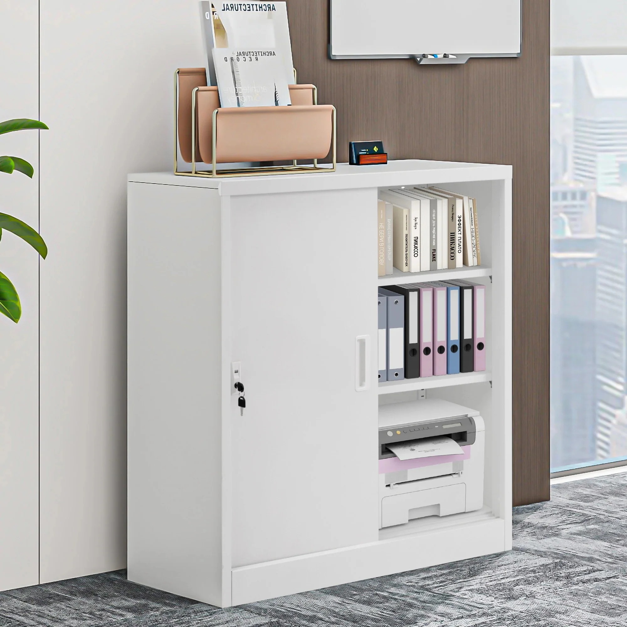 スチール書庫 引き戸タイプ 書類保管庫 保管庫 収納 オフィス 事務所 更衣室 学校 業務用 書庫 おしゃれ キャビネット スチールキャビネット ベース付き 可動棚 A4対応 日本語説明書