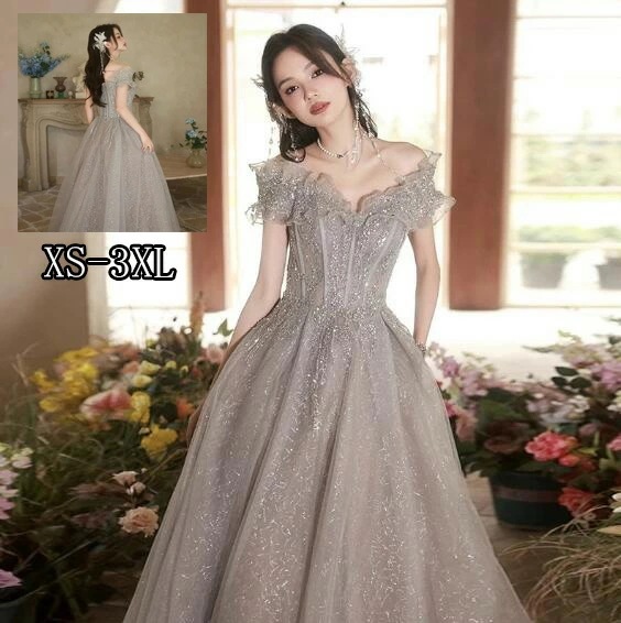 ドレス 大人 ロングドレス オフショルダー キラキラ フォーマルドレス レディース ママ パーティードレス コンクール イブニングドレス 結婚式 演奏会ドレス ロング ピアノ 発表会 ステージドレス