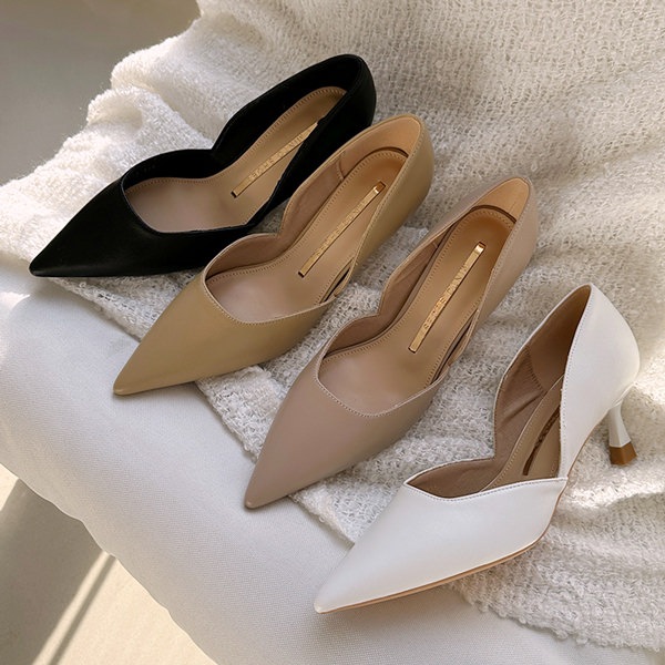 パンプス 天然牛革 セパレート ポインテッドトゥ レディース 黒 ベージュ 白 ピンク