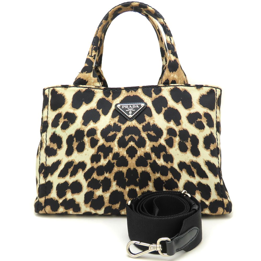 カナパ 1BG439 ハンドバッグ ヒョウ柄 レオパード ナイロン アイボリー ブラウン ブラック アウトレット/352587【中古】