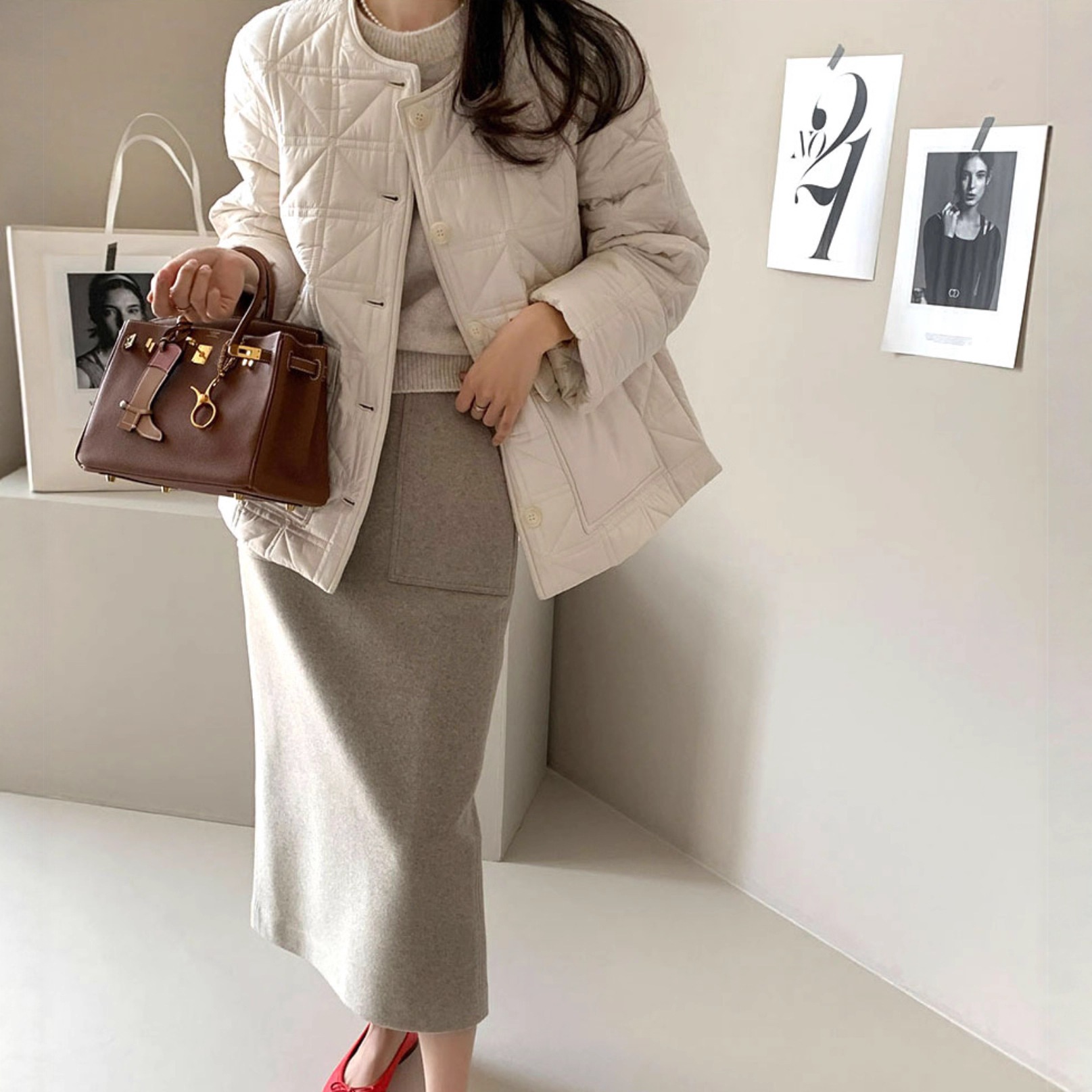 韓国版婦人服冬新型綿服ダイヤモンド格子縞ダウンジャケット