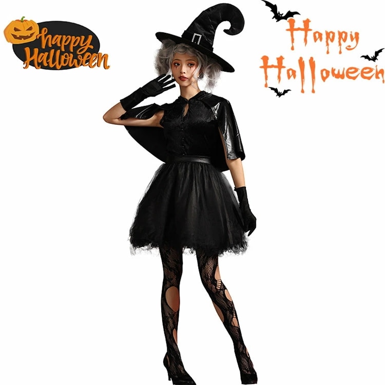 ハロウィン コスプレ レディース 魔女 ドレス ワンピース 女性 コスプレ 衣装 クリスマス ケープ とんがり帽子 帽子付き 魔法使い ドレス コスチューム 黒 可愛い 仮装 お姫様 演劇 仮装 パー