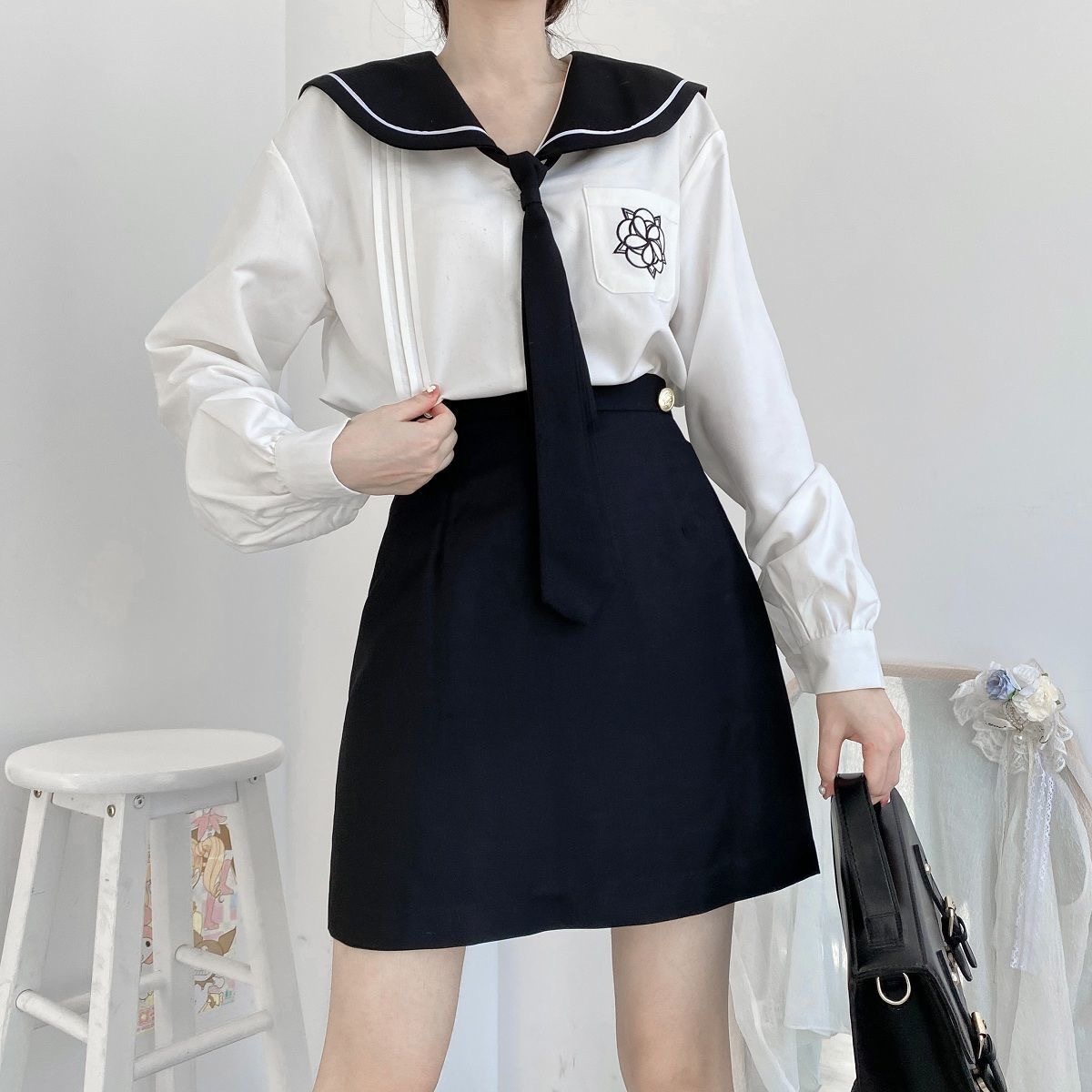 涼しく楽ちんセットアップ 涼しく楽ちんセットアップセットアップJK制服アカデミックセーラー服2023韓国ファッションJK制服カレッジ風セーラー服シャツ+半身スカートヒップスカートセットツーピース
