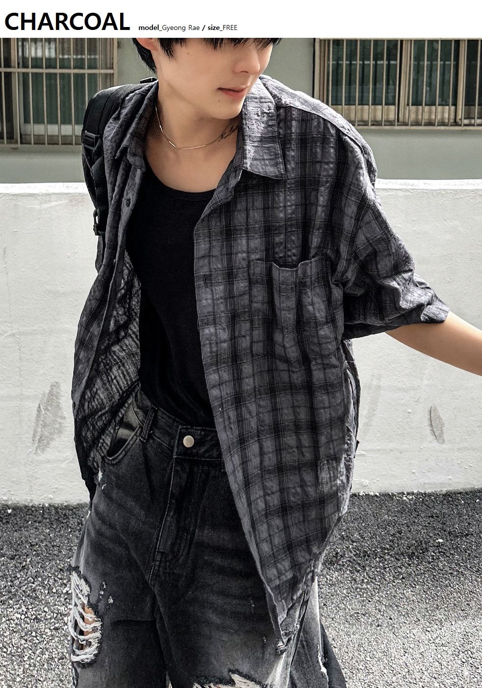 [COSYHARU]Parun Check Linen Short Sleeve Shirt