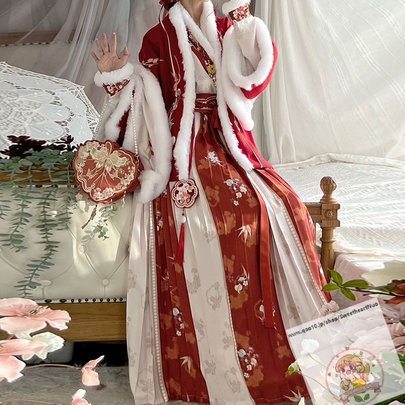 可憐で高級な冬の加絨大袖シャツ胸に破れたスカート保温唐風漢服