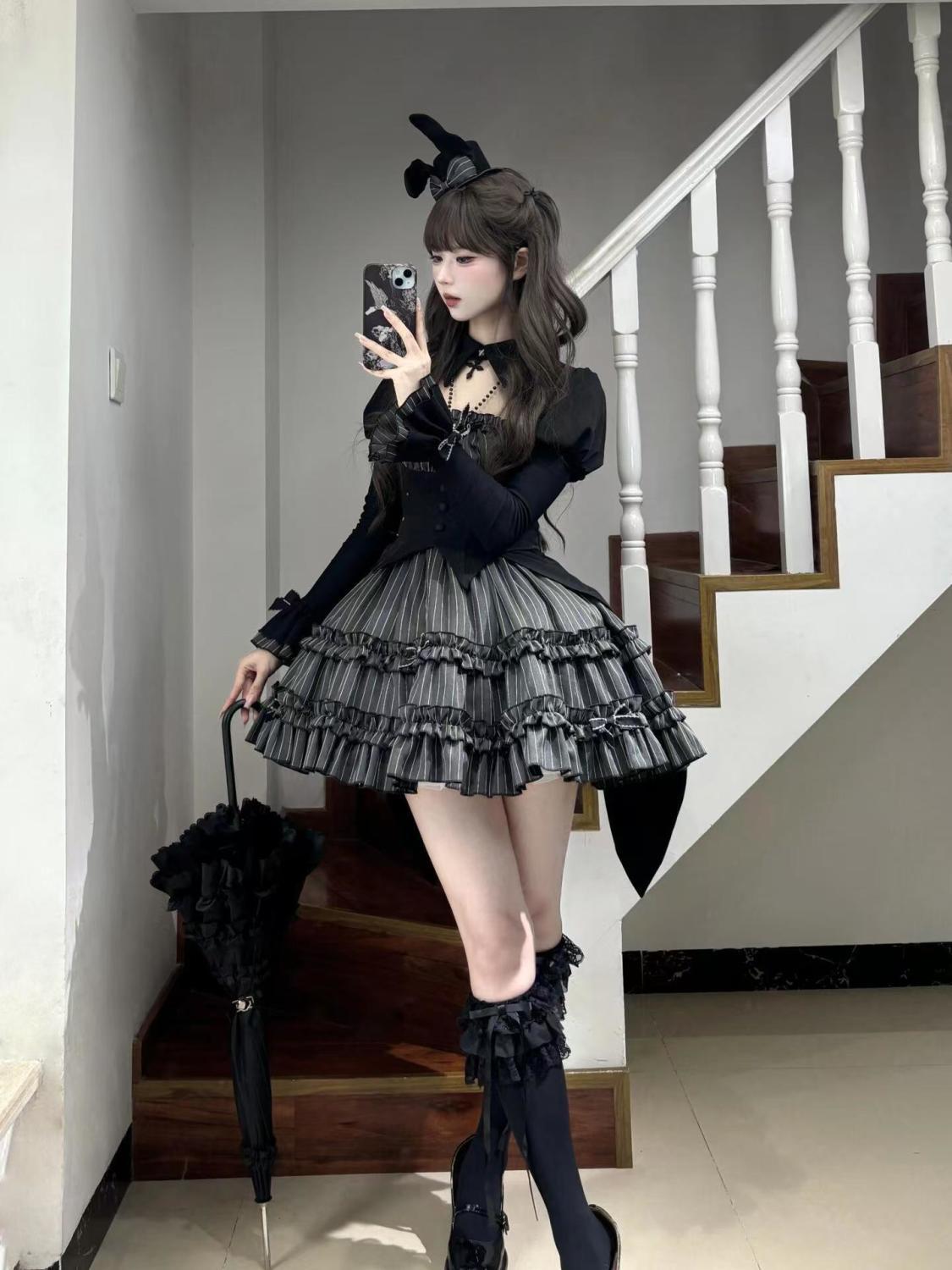 ロリータ コスプレ コスチューム ワンピース ストライプスカートセット