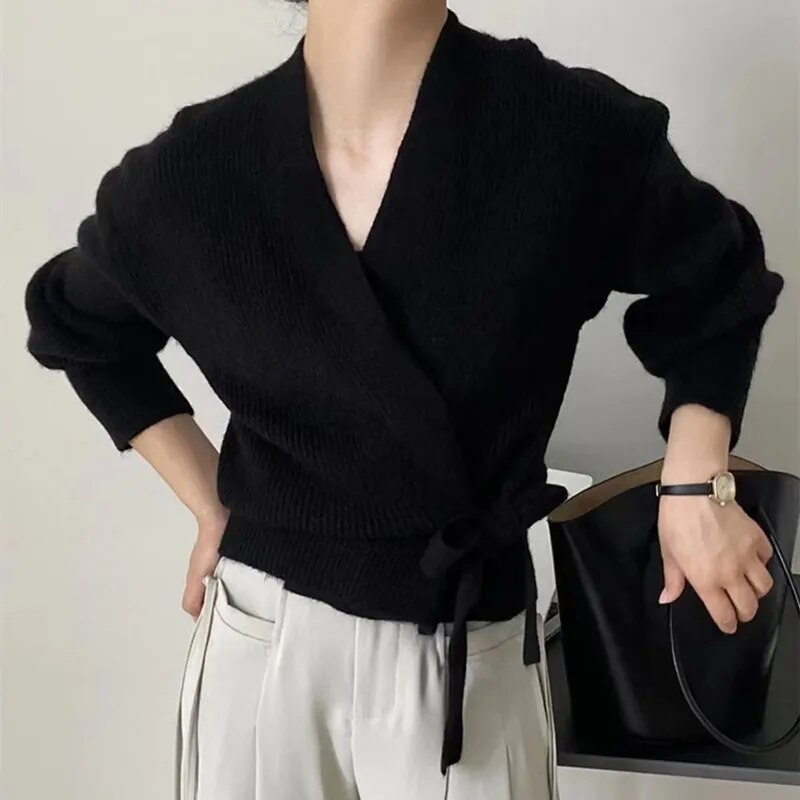 女性用Vネックレースアップ不規則カーディガン,ニットセーター,カジュアルウェア,韓国ファッション,シックなデザイナーカーディガン,秋冬,2023 Black ワインサイズ 5,413円