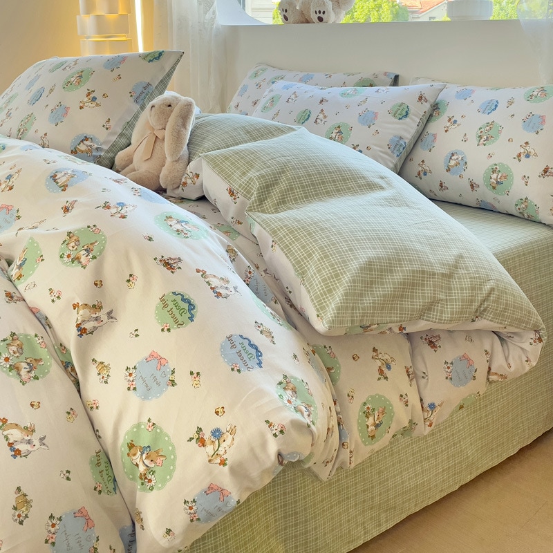 かわいい漫画綿4点セット2024春純綿寝具3点セット南通ホームテキスタイルベッドシーツキルトカバー 5,026円