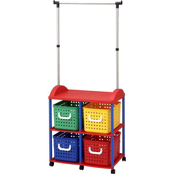 子供用 ハンガーラック/衣類収納 4W型 6644.5154.5cm 日本製 キャスター付き ステンレス巻きパイプ リビング