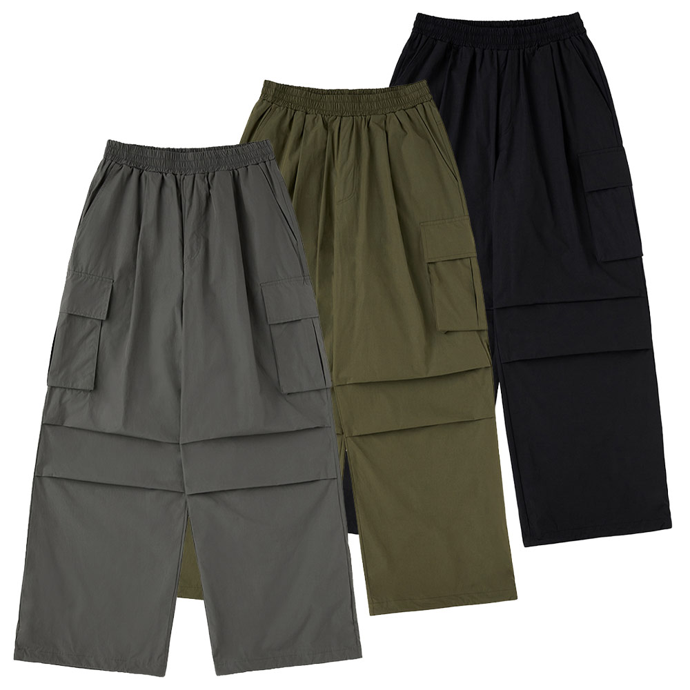 Waterproof One tuck cargo parashut wide pants (3COLOR)