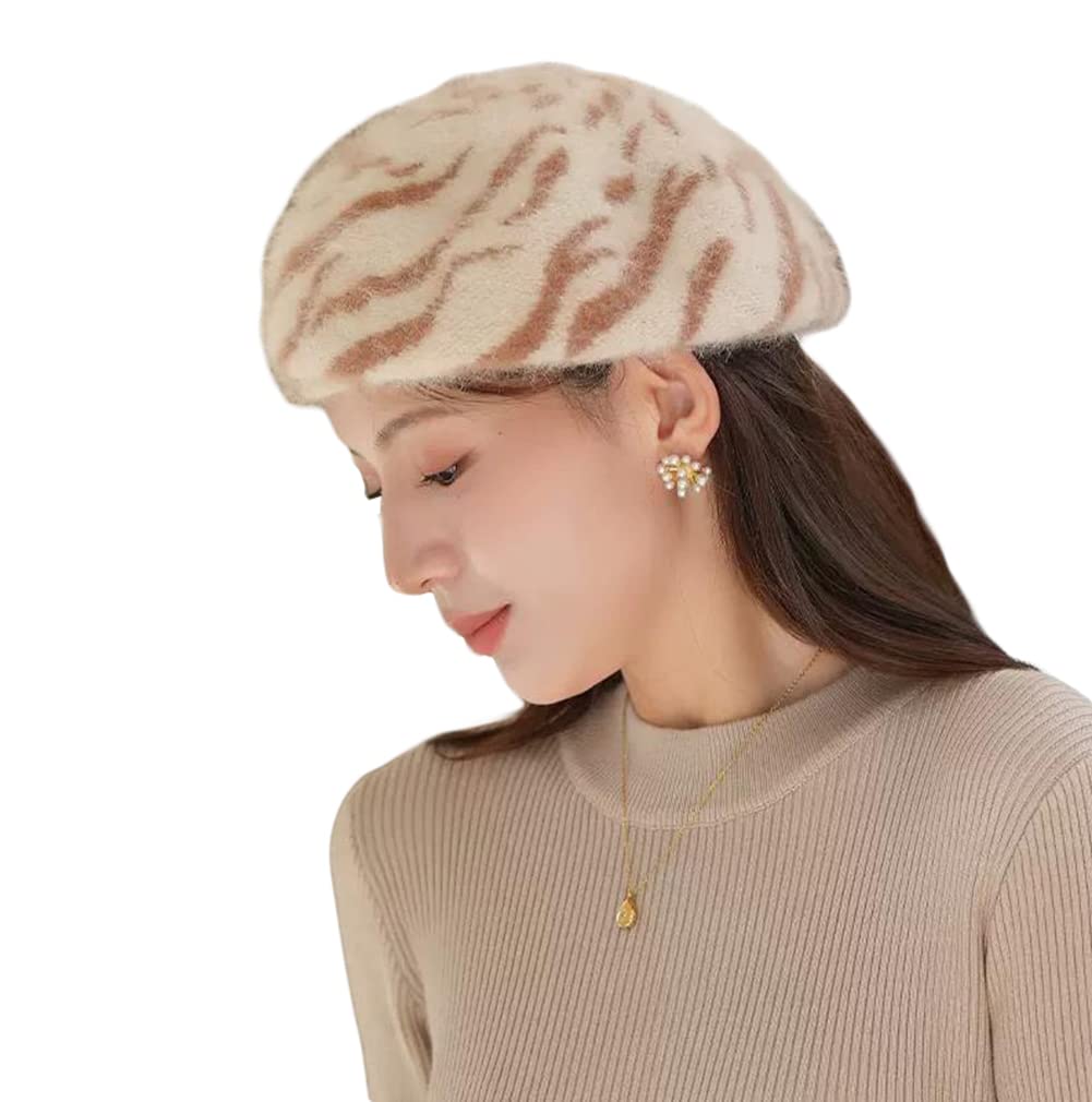 [ＺＨＯＮＧＪＵＥ] ベレー レディース ベレー帽 帽子 無地 ウール チェック柄 黒 白 ゼブラ柄 秋 冬 防寒 暖かい 小顔効果 帽子 ニット ベレー帽