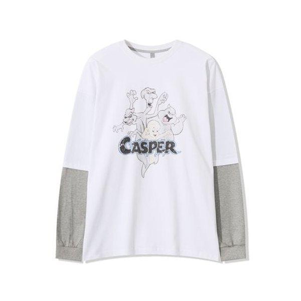 メンズ ゴーストプリント レイヤード 長袖Tシャツ AC-TSA-Q062-アイボリー