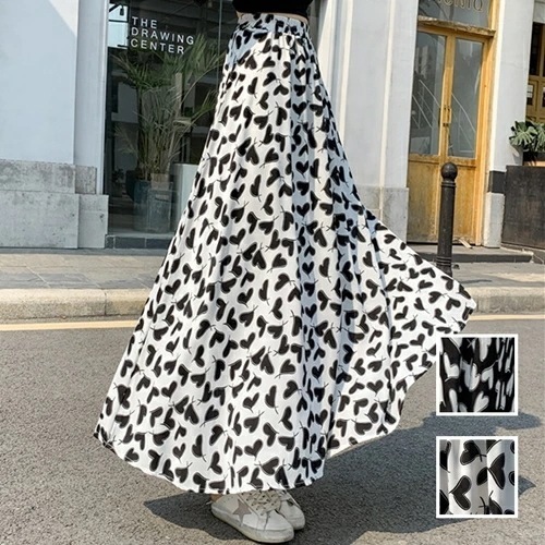 スカート ボトムス 韓国 ファッション レディース 春 夏 カジュアル コーデ シンプル 定番 セレカジ 20代 30代 40代 2025 バイカラー ハイコントラスト ハート マキシ