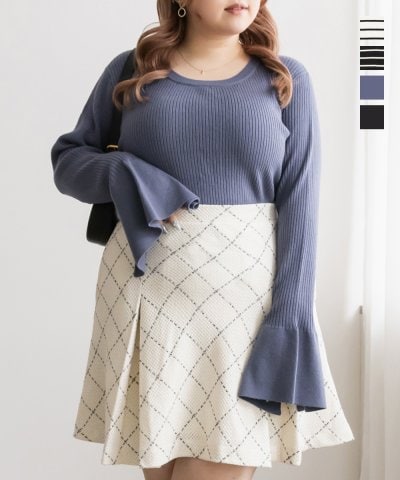 大きいサイズ レディース LL 3L 4L XL XXL XXXL CLETTEオリジナルスリットベルスリーブリブニット