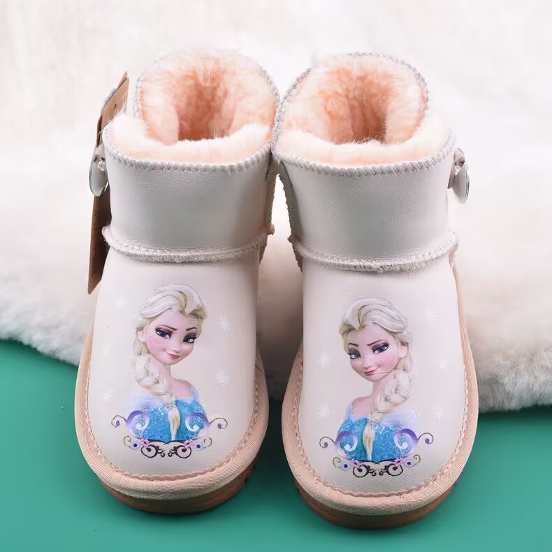 女の子プリンセスカートゥーンスノーブーツ中筒綿靴滑り止め冬厚手ギャザーエルサプリンセス靴アイサ防水カジュアル靴