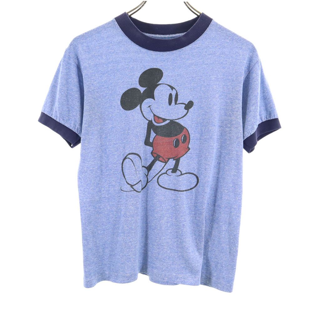 90s オールド USA製 ミッキーマウス プリント 半袖 Tシャツ S ブルー系 メンズ