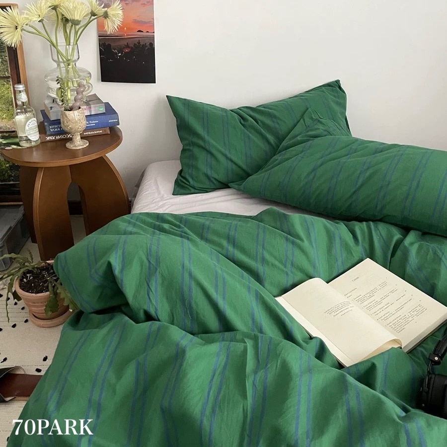グリーン ブルー ストライプ 布団カバーセット 全2種 セット ベッドリネン おしゃれ 韓国インテリア 韓国雑貨 韓国っぽ インテリア雑貨 70PARK
