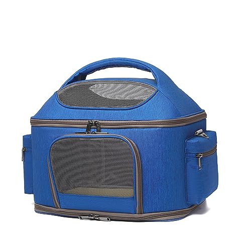 犬 猫 キャリー ペット キャリーバッグ 大きめ 小型犬 ソフトクレート 折りたたみ可 マット付き 3WAY ドライブボックス ショルダー 通院用 (ブルー)