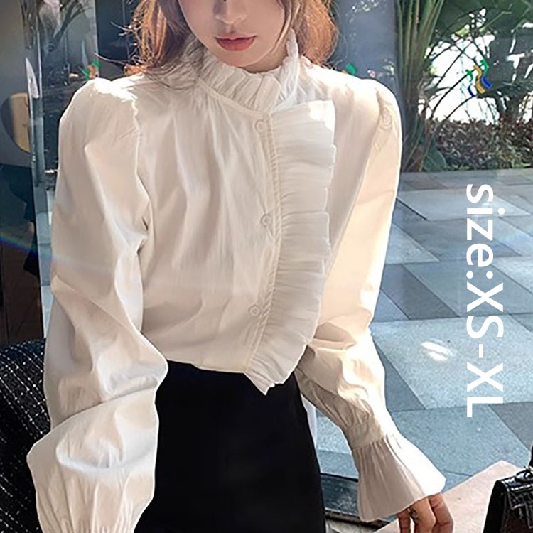 ブラウス レディース 長袖ブラウス オシャレ 春夏 オフィス ブラウス フレア袖 通勤OL 韓国風 立ち襟 ブラウス 復古風 大人 ゆったり シャツ 40代 30代 50代 20代 新作 着痩せ 大人
