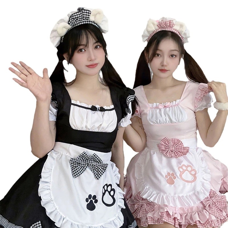 日系メイド キュートな子猫風ワイルドメイドコスプレ 可愛らしいソフト系少女 2Dロリータワンピース