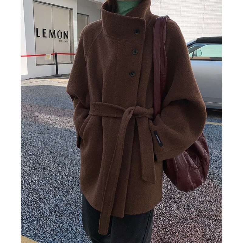 Ningpai 2025 秋冬 ダブルフェイスウールコート 小柄な女性向け 韓国風 ゆったりフィット スリミング リラックス シンプル ミドル丈