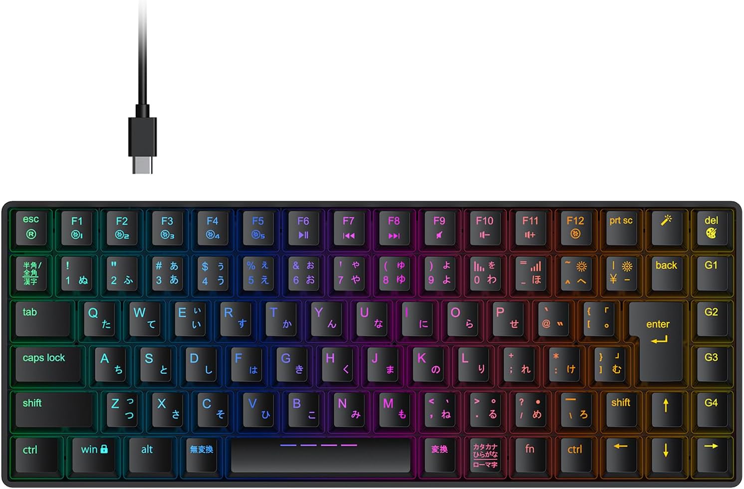 ゲーミングキーボード テンキーレス 赤軸 メカニカル キーボード 日本語配列 88キー 75%サイズ RGB 23種類 バックライト カスタマイズ 静音 有線 着脱式ケーブル ゲーム/オフィス用 パソ