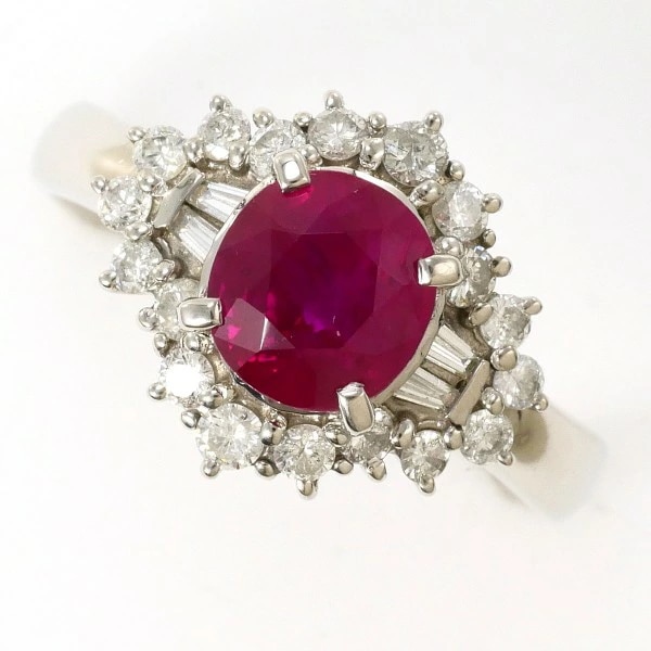 PT900 プラチナ リング 13号 ルビー 1.71 ダイヤ 0.50 カード鑑別書 中古