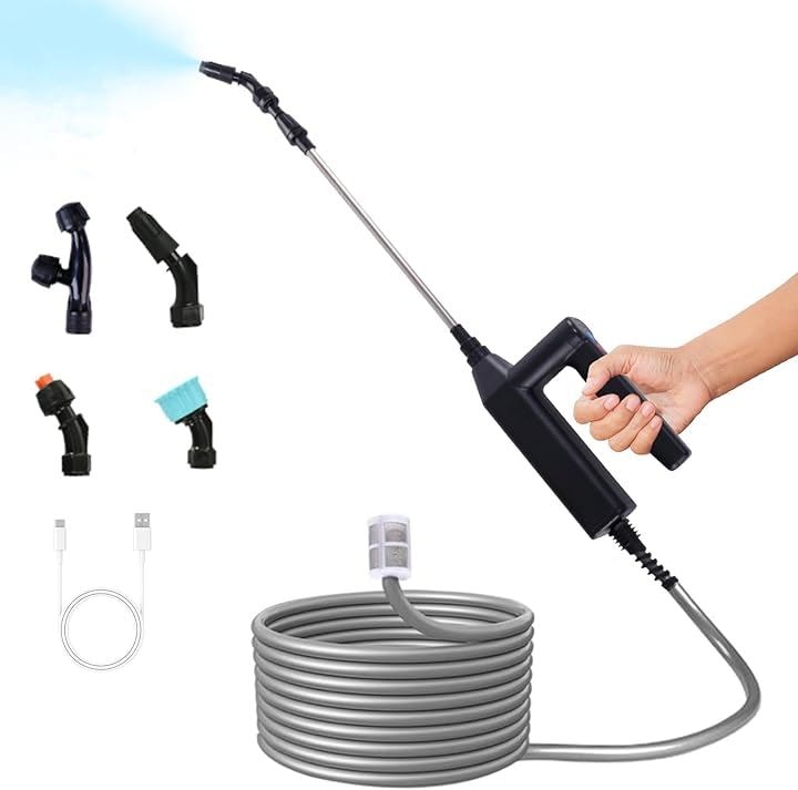 電動噴霧器 充電式 バッテリー式 2000mAh大容量 5mホース バケツや水源に直接投入可能 3段階調節可能 約2.5～3時間連続稼働(黒)