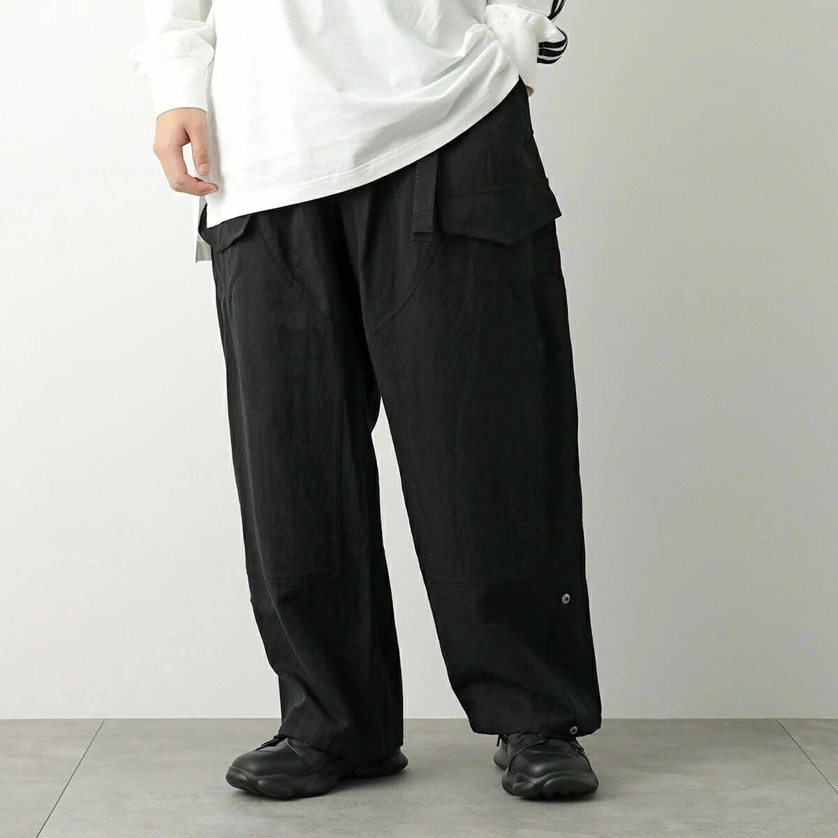 Y-3 ワイスリー カーゴパンツ M WTWILL PANTS M ウォッシュドツイルパンツ JD3522 メンズ ワイドパンツ ベルト付き ロゴ BLACK