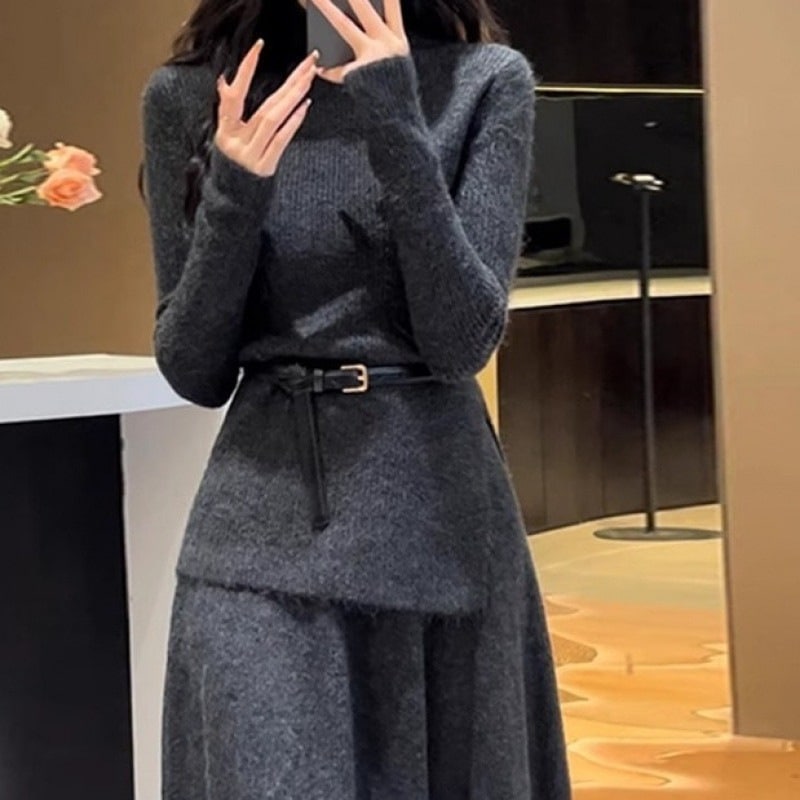 2025新作 秋冬 アウター ジャケット ファーコート+スカート 無地 上下セット体型カバー 二点セット 上下セット セットアップ ロングスカート ワンピース おしゃれ 気質 韓国ファッション 福袋