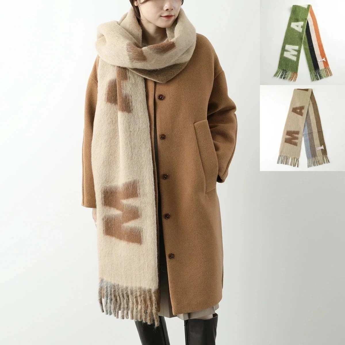 MARNI マルニ マフラー SCMC0103A0 UAW017 レディース ロゴ ストライプ フリンジ 大判 ウール モヘヤ アルパカ ストール カラー2色