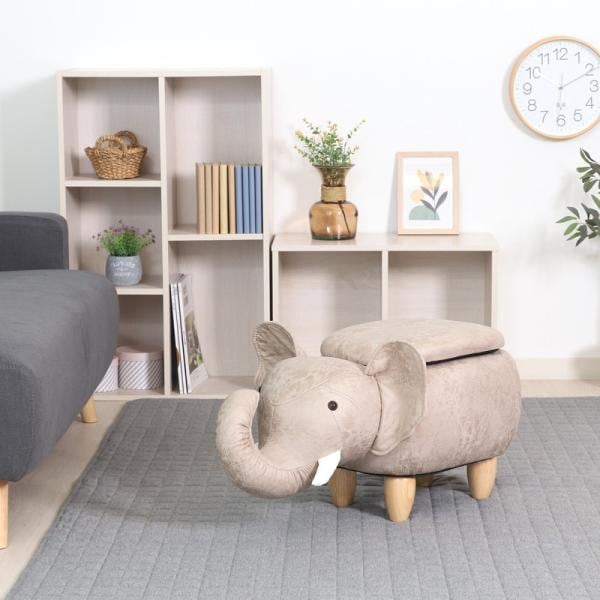 スツール アニマル ゾウ 収納付き 動物 かわいい 可愛い おしゃれ コンパクト 子供 キッズ 布 椅子 イス ぬいぐるみ マスコット 完成品 ID015