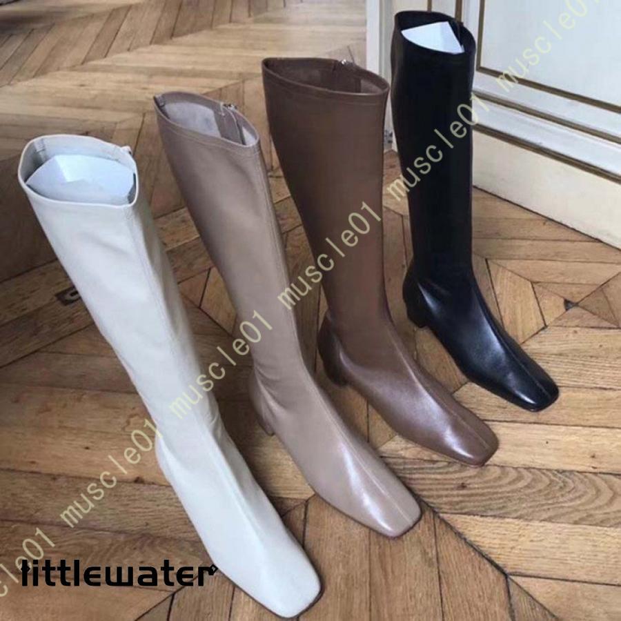 スクエアトゥ ローヒール ロングブーツ レディース ロングブーツ ブーツ ロング ストレッチブーツ サイドファスナー フェイクレザー シューズ レディース 黒