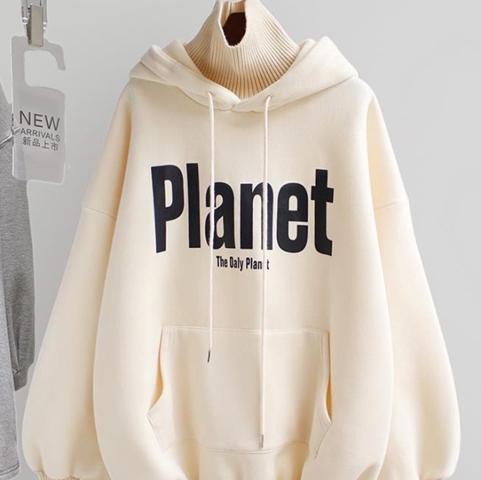 フェイクツーピース カジュアルトレーナー ルーズシルエット トップス プルオーバー パーカー トレーナー フーディー 袖あり 長袖 ボリューム袖 ハイネック ワイド Aライン スマート フード付き