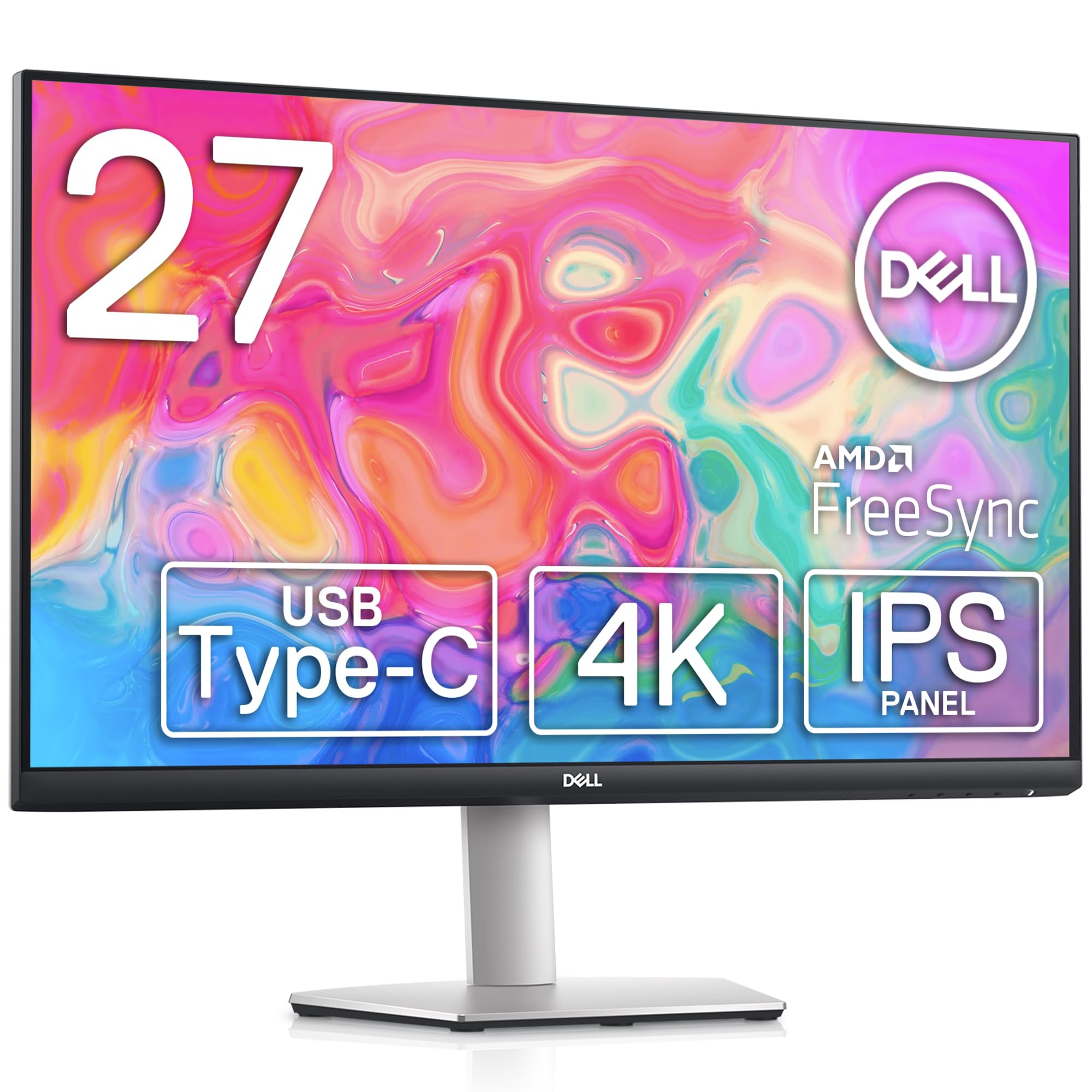 Dell S2722QC 27インチ 4K モニター (3年間無輝点交換/IPS非光沢/USB Type-C・HDMIx2/sRGB 99%/縦横回転・高さ調整/4ms/AMD FreeSync/スピ