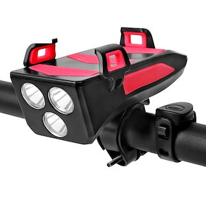 自転車 LEDライト スマホホルダー機能 4.0-6.4インチ対応 USB充電式 防水 3モード点灯