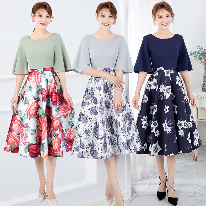 パーティードレス 20代 結婚式 お呼ばれ 結婚式 披露宴 ワンピース ドレス 花柄 ミディアム丈 成人式