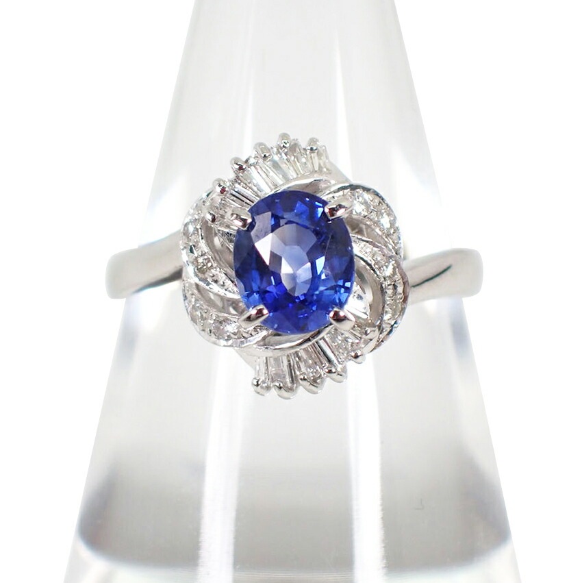 【中古】Pt900 サファイア/ダイヤモンド リング 12号[g387-24］