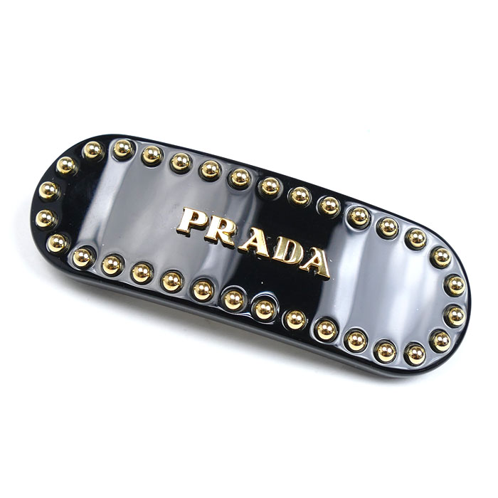 PRADA プラダ プラスチック 真鍮 ロゴ プレックス ヘアクリップ バレッタ 1IF042_2CD0_F0002 レディース 中古 美品