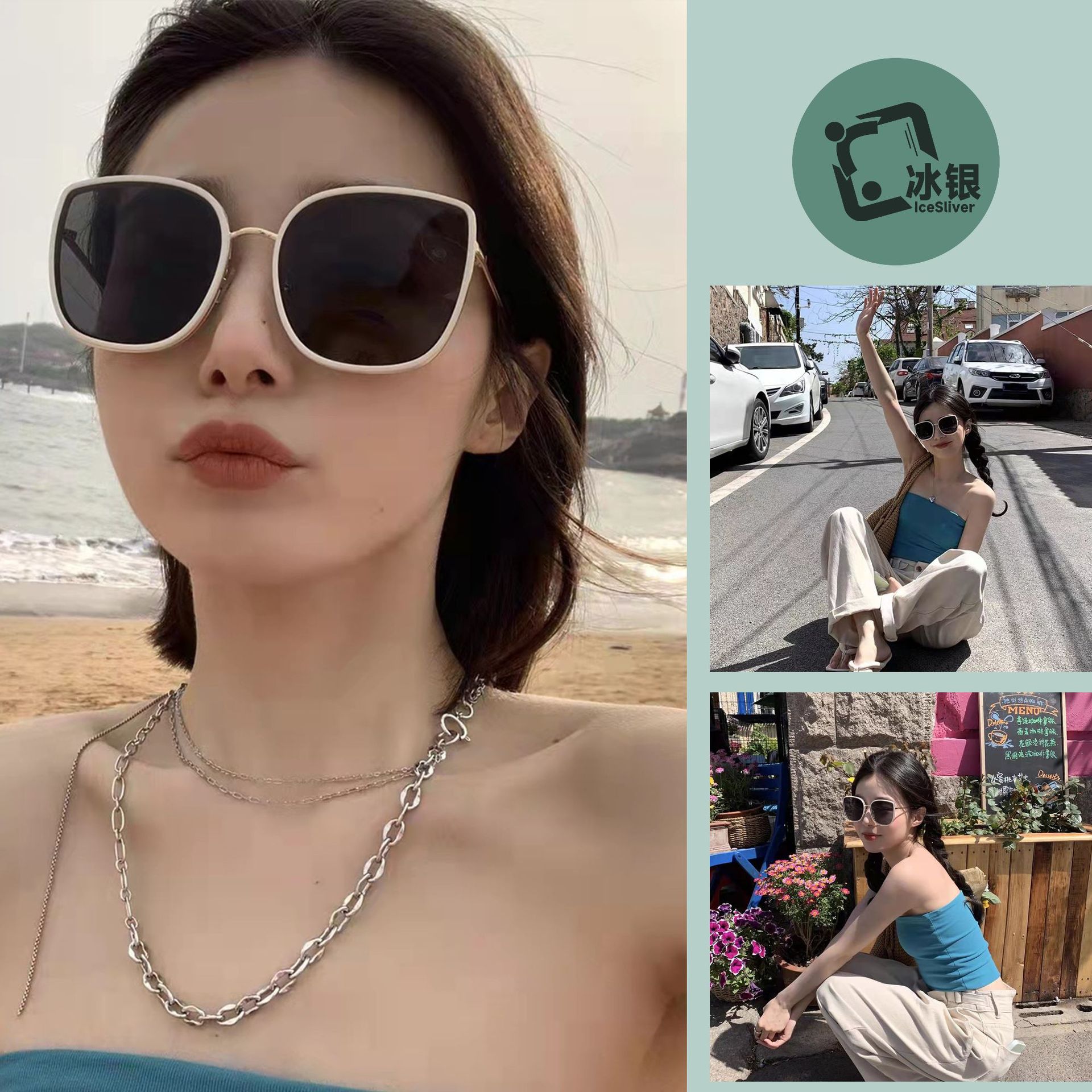 団体購入8件2025新型韓国版ファッショントレンドサングラス網赤ins同BIBI大枠スリムサングラス