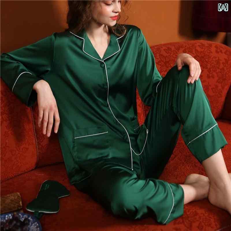 パジャマ　レディース　上下 春秋 女性用 パジャマ 桑 絹 レディース シルク スーツ シンプルで 薄手 スタイル 外で 着用 可能 できる 家 着