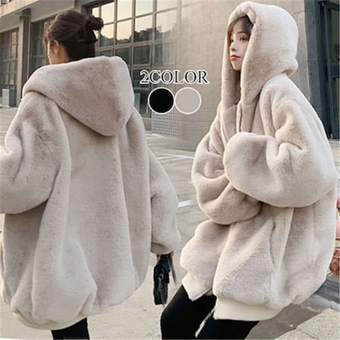 ファーコート トップス 冬 白 レディース コート レディース 冬 ジャケット きれいめ カジュアル フード付き フェイクファー アウター ロングコート レディース カジュアル もこもこ ふわふわ 暖