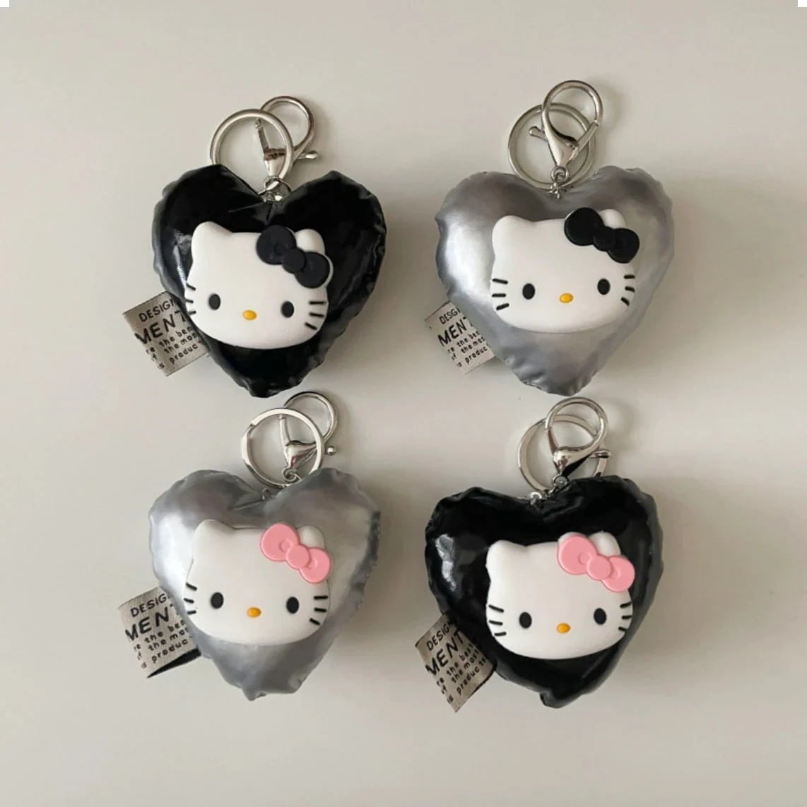 【1 つ購入すると 1 つ無料】ミニ キティ ピンクリボン 8type ブラック 毛顔 ぬいぐるみ キーリング キーホルダー