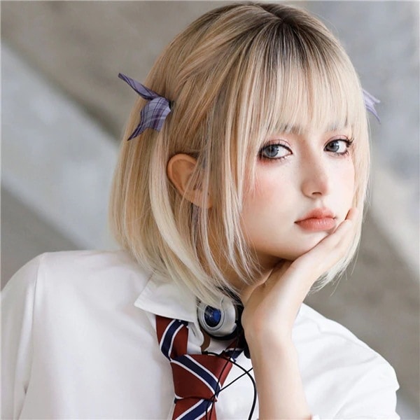 ウィッグ メッシュ レディース フルウィッグ ストレート ぱっつん前髪 前髪あり 可愛い かわいい 大人用 コスプレ ロリータ ゴスロリ コスチューム 原宿風 仮装 超自然 かつら