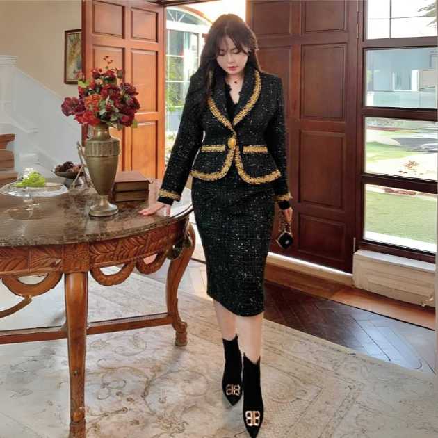 きれいめ レディースファッション ツィード セットアップ 大きいサイズ ゆったりサイズ XL 2XL