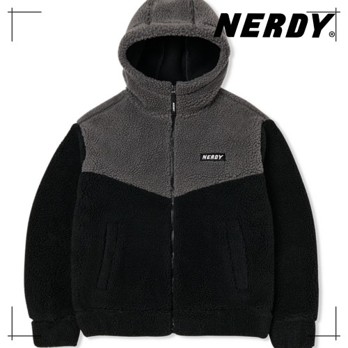 NERDY 公式正規品 フードジャケット Tone-on-tone fleece hoodie jacket black